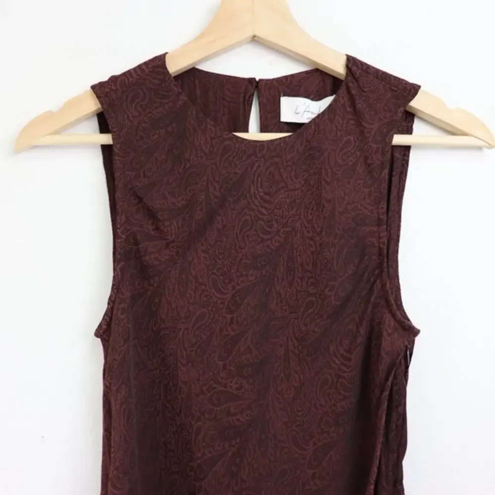 NWT L'Academie The Grazielle Mini Dress Burgundy XL Paisley Print Satin Draped - Picture 5 of 7